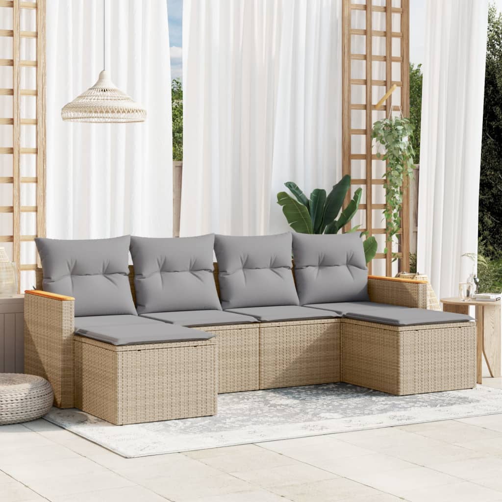 6-delige Loungeset met kussens poly rattan gemengd beige is nu te koop bij PeponiXL, paradijselijk wonen!