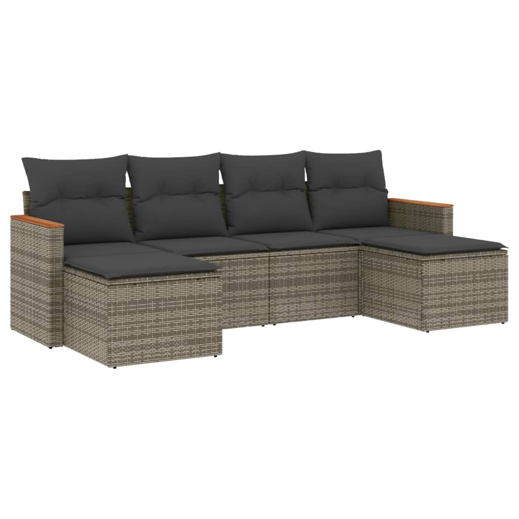 6-delige Loungeset met kussens poly rattan grijs is nu te koop bij PeponiXL, paradijselijk wonen!