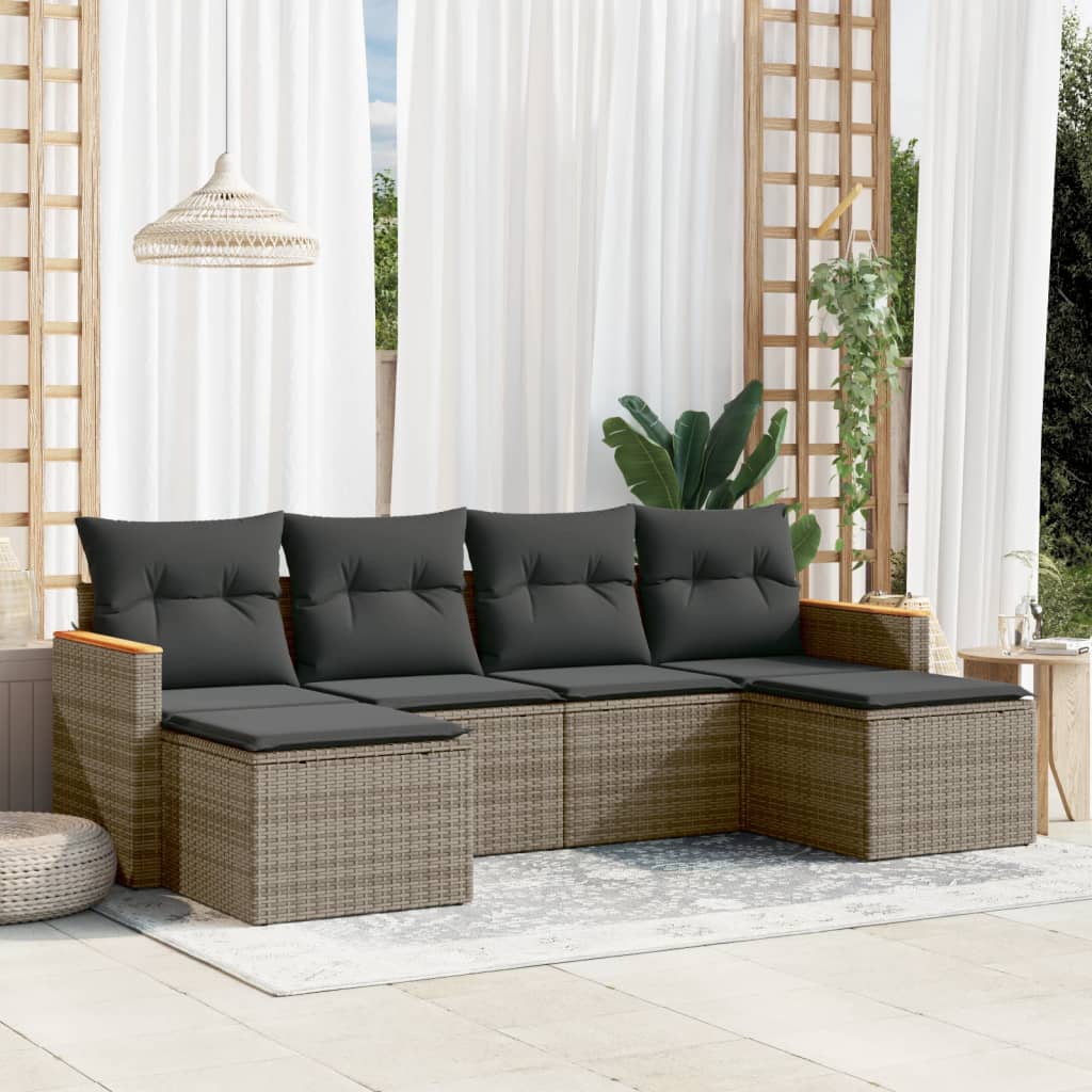 6-delige Loungeset met kussens poly rattan grijs is nu te koop bij PeponiXL, paradijselijk wonen!