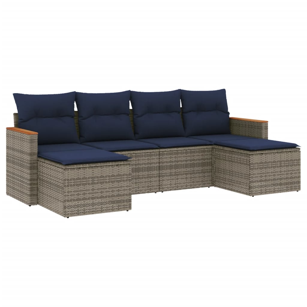 6-delige tuinbankset met kussens, grijs polyrotan is nu te koop bij PeponiXL, paradijselijk wonen!