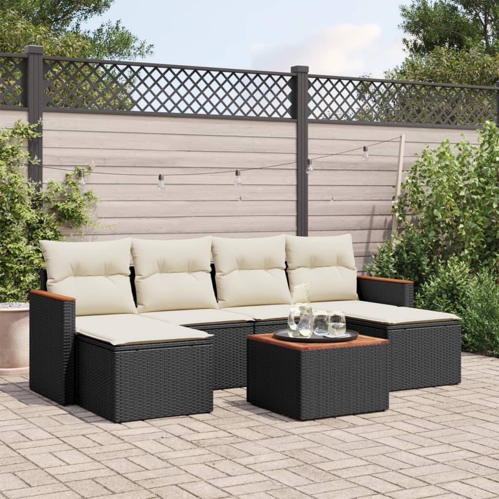 7-delige Loungeset met kussens poly rattan zwart is nu te koop bij PeponiXL, paradijselijk wonen!