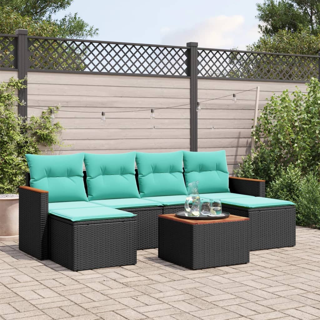 7-delige tuinbankset met kussens van zwart polyrotan is nu te koop bij PeponiXL, paradijselijk wonen!