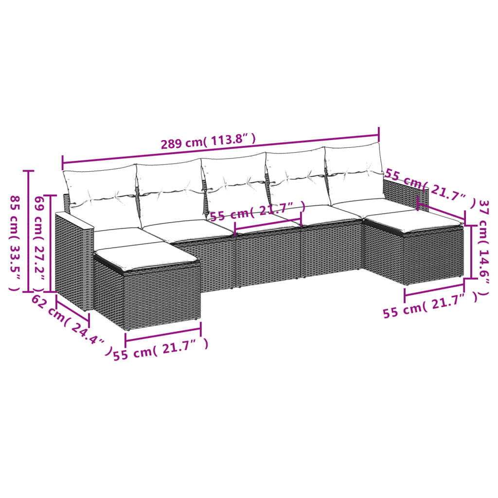 7-delige Loungeset met kussens poly rattan zwart is nu te koop bij PeponiXL, paradijselijk wonen!
