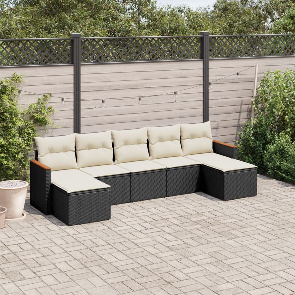 7-delige Loungeset met kussens poly rattan zwart is nu te koop bij PeponiXL, paradijselijk wonen!