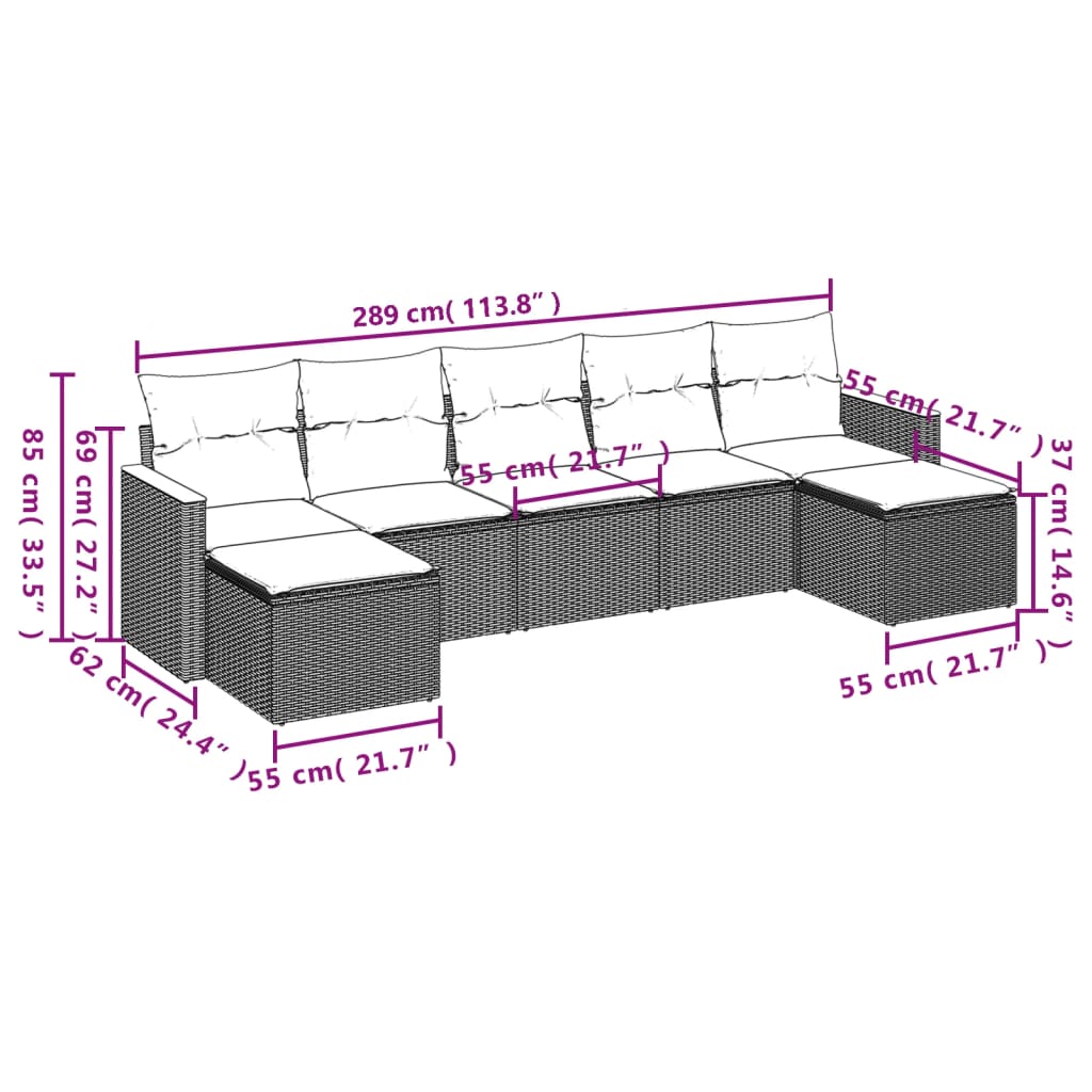 7-delige tuinbankset met kussens van zwart polyrotan is nu te koop bij PeponiXL, paradijselijk wonen!