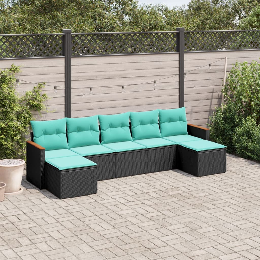 7-delige tuinbankset met kussens van zwart polyrotan is nu te koop bij PeponiXL, paradijselijk wonen!
