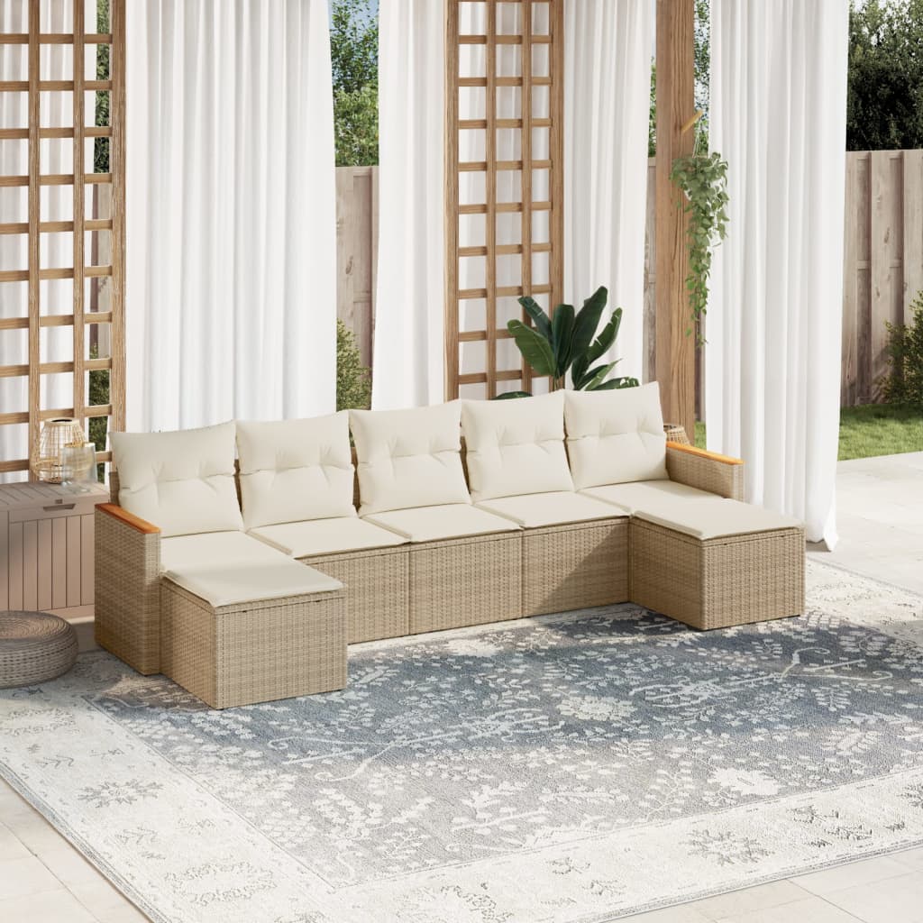 7-delige Loungeset met kussens poly rattan beige is nu te koop bij PeponiXL, paradijselijk wonen!