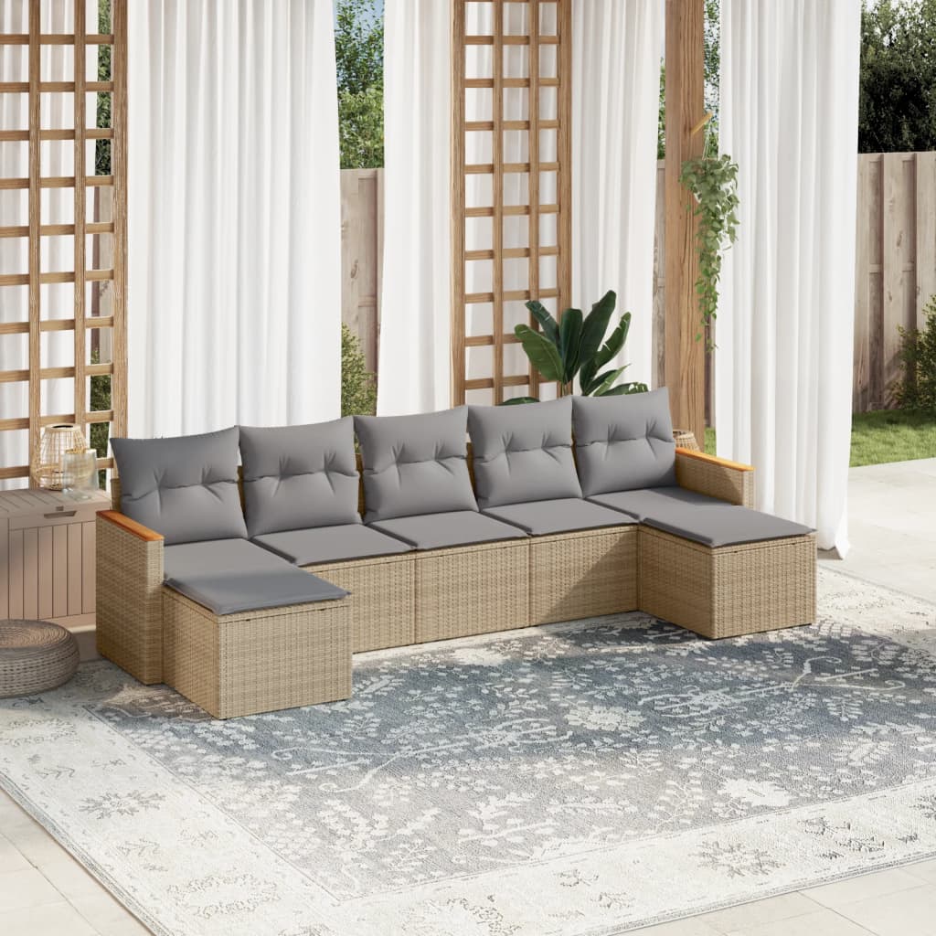 7-delige Loungeset met kussens poly rattan gemengd beige is nu te koop bij PeponiXL, paradijselijk wonen!