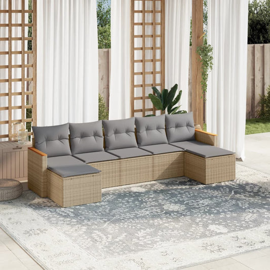 7-delige Loungeset met kussens poly rattan gemengd beige is nu te koop bij PeponiXL, paradijselijk wonen!