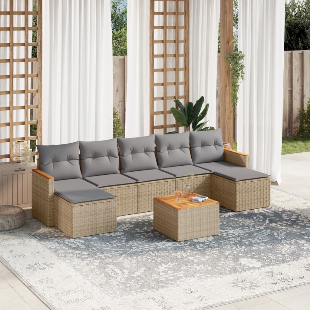 8-delige Loungeset met kussens poly rattan gemengd beige is nu te koop bij PeponiXL, paradijselijk wonen!