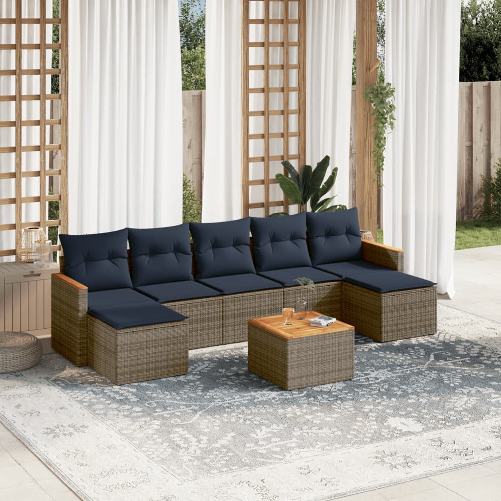 8-delige tuinbankset met kussens, grijs polyrotan is nu te koop bij PeponiXL, paradijselijk wonen!