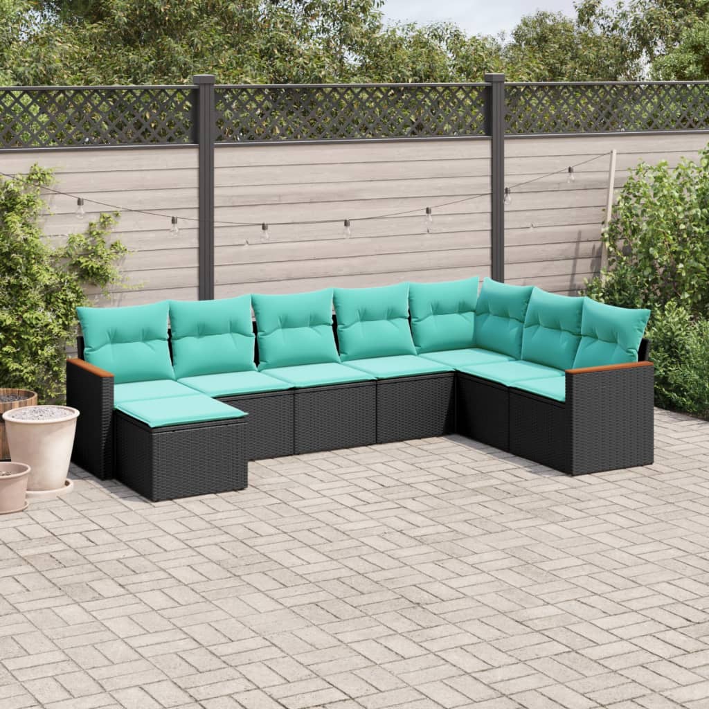 8-delige tuinbankset met kussens, zwart polyrotan is nu te koop bij PeponiXL, paradijselijk wonen!