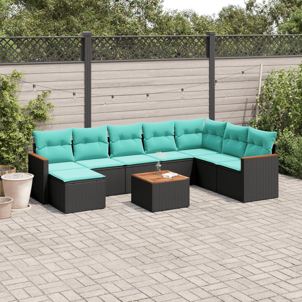 9-delige tuinbankset met kussens van zwart polyrotan is nu te koop bij PeponiXL, paradijselijk wonen!