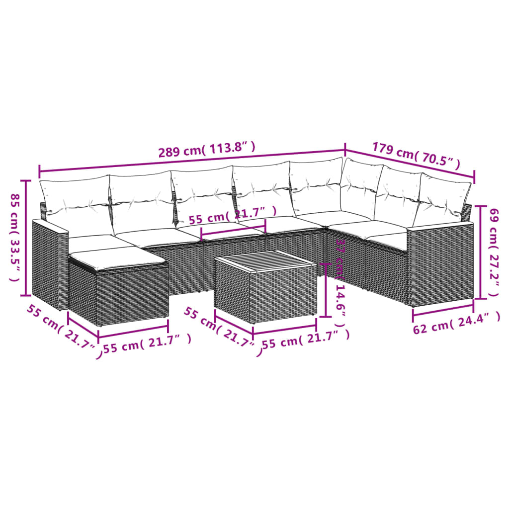 9-delige Loungeset met kussens poly rattan beige is nu te koop bij PeponiXL, paradijselijk wonen!
