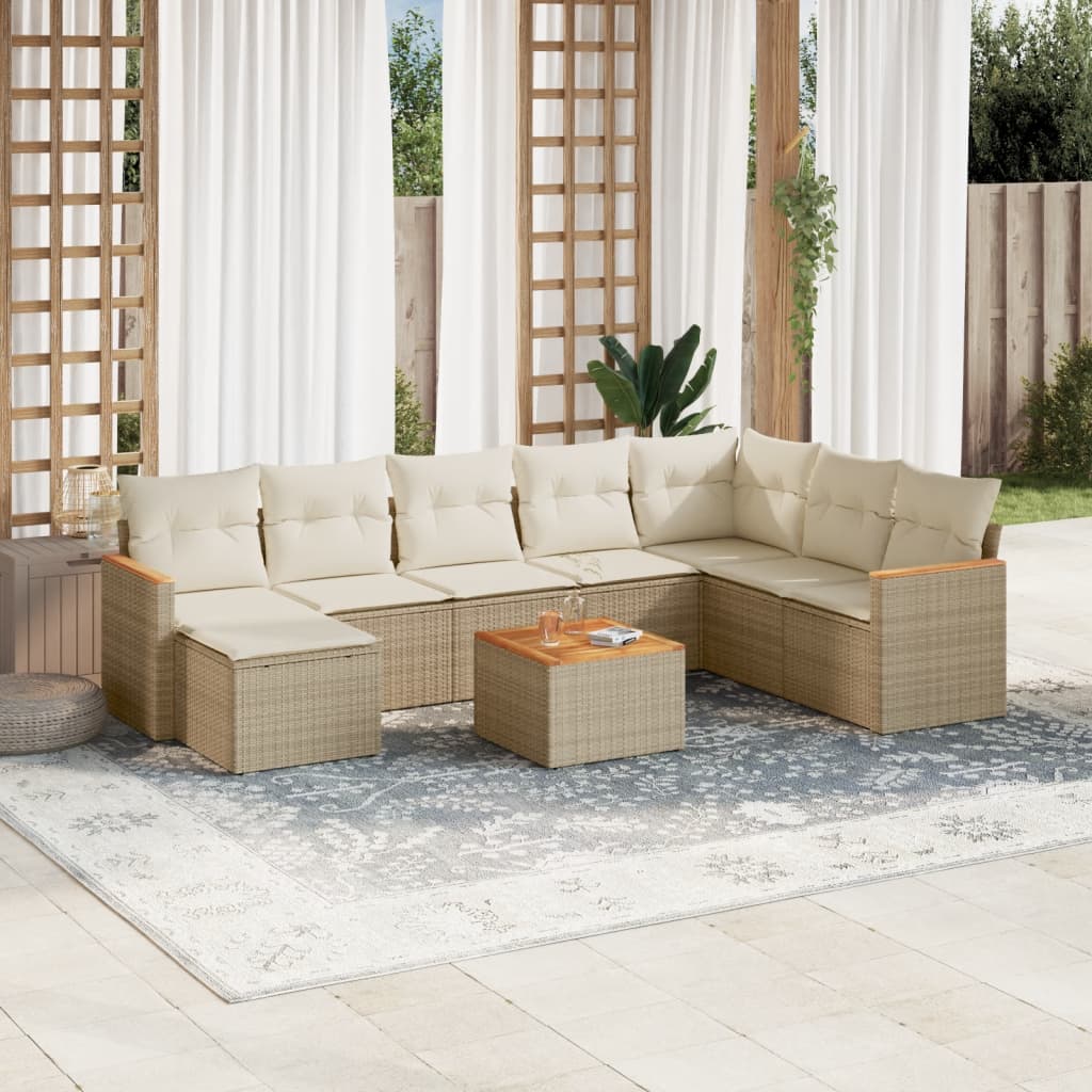 9-delige Loungeset met kussens poly rattan beige is nu te koop bij PeponiXL, paradijselijk wonen!
