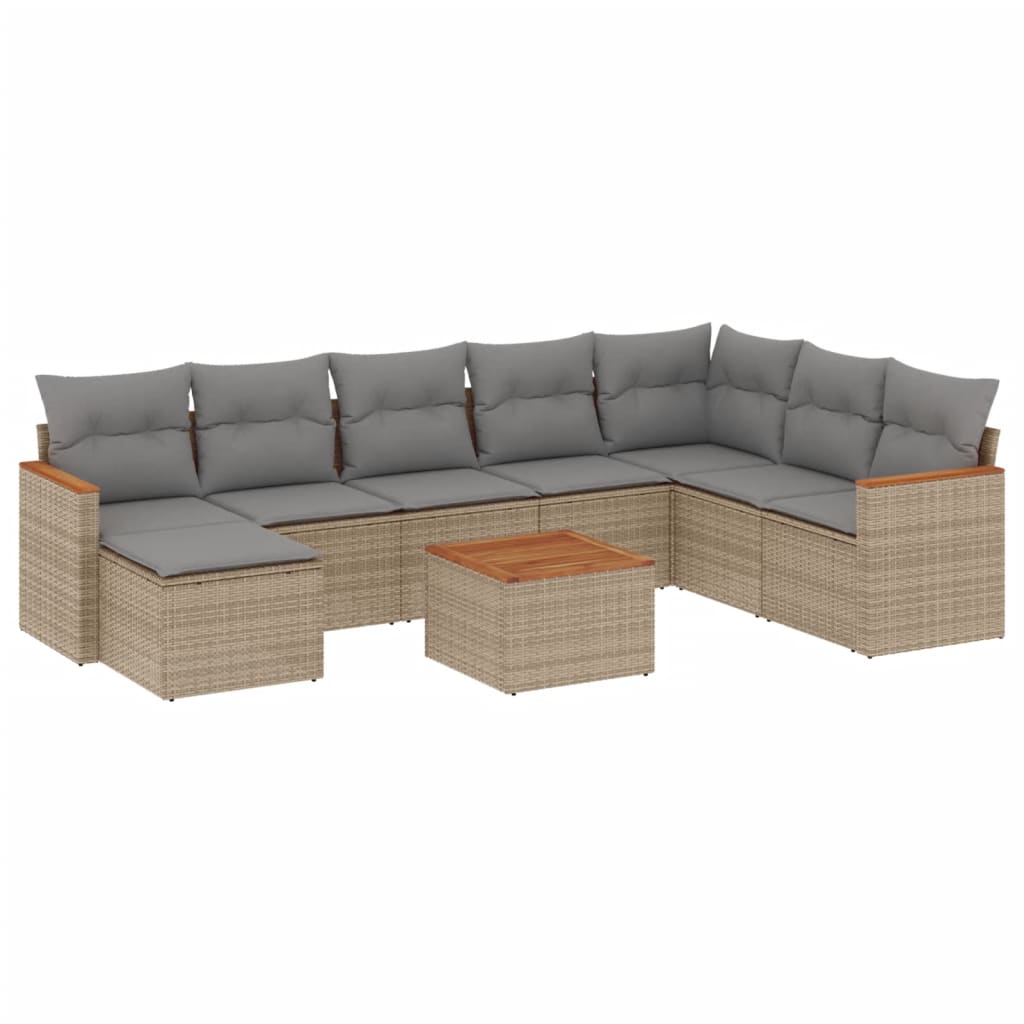 9-delige Loungeset met kussens poly rattan gemengd beige is nu te koop bij PeponiXL, paradijselijk wonen!