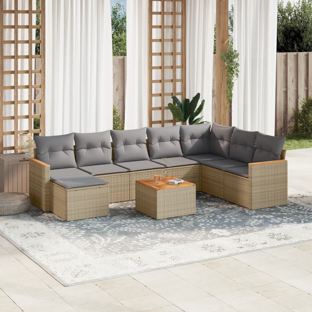 9-delige Loungeset met kussens poly rattan gemengd beige is nu te koop bij PeponiXL, paradijselijk wonen!