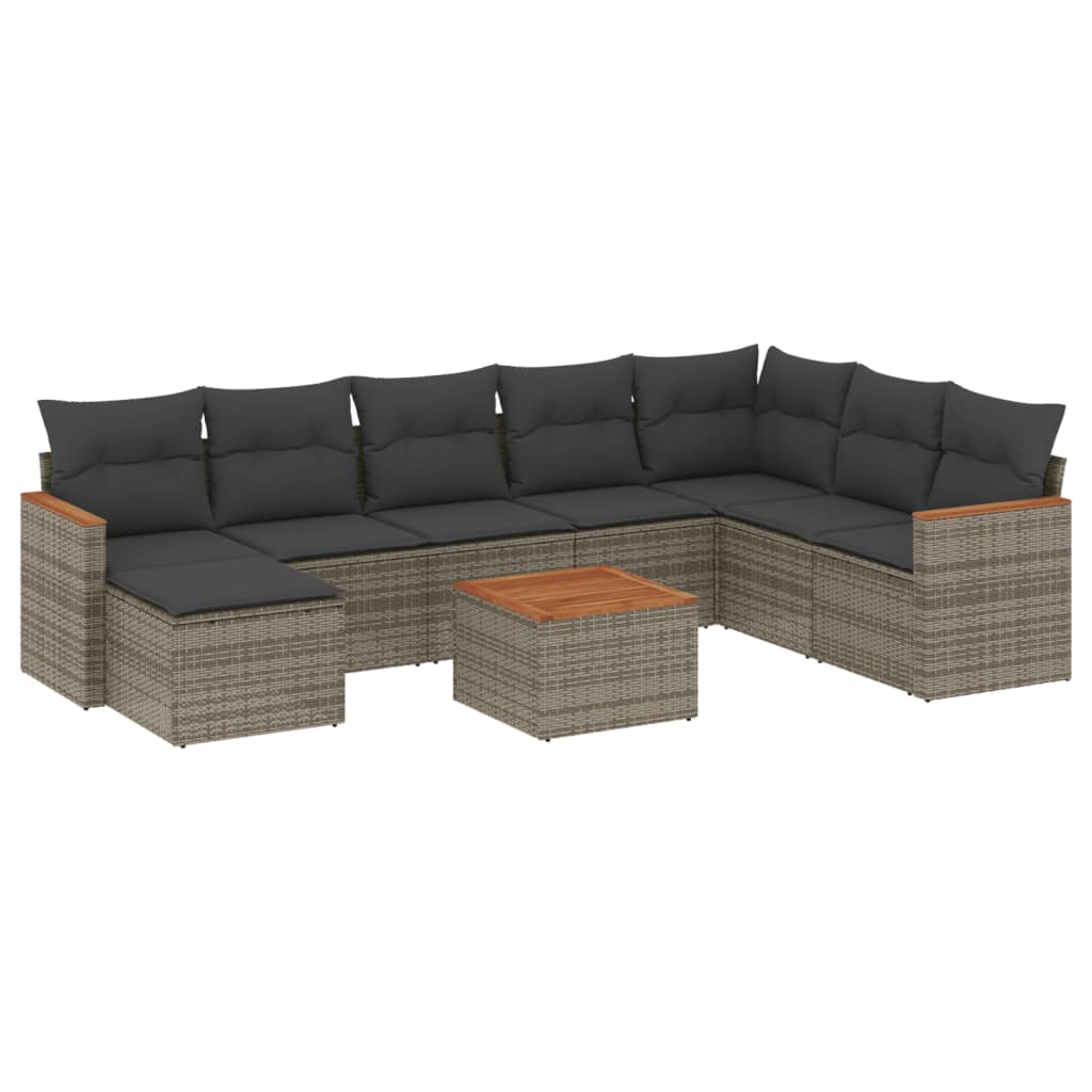 9-delige Loungeset met kussens poly rattan grijs is nu te koop bij PeponiXL, paradijselijk wonen!