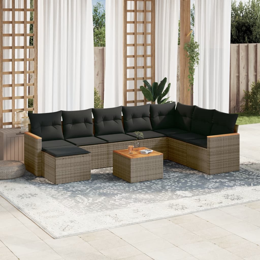 9-delige Loungeset met kussens poly rattan grijs is nu te koop bij PeponiXL, paradijselijk wonen!