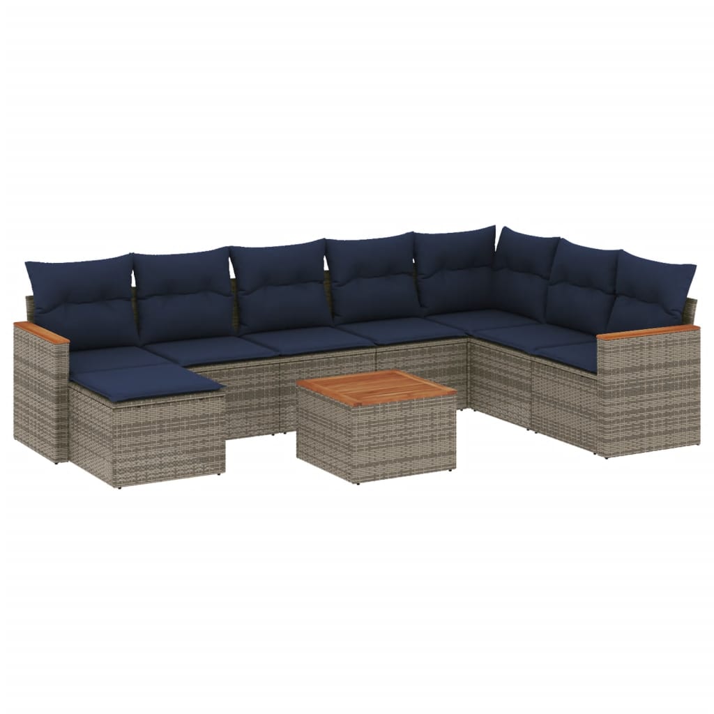 9-delige tuinbankset met kussens, grijs polyrotan is nu te koop bij PeponiXL, paradijselijk wonen!