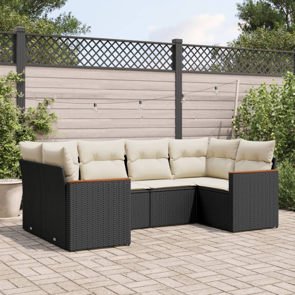 6-delige Loungeset met kussens poly rattan zwart is nu te koop bij PeponiXL, paradijselijk wonen!