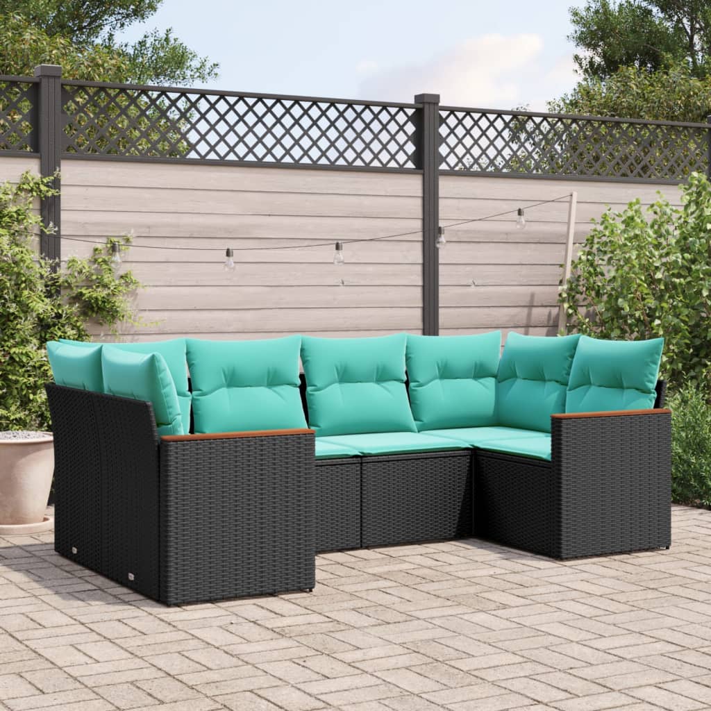 6-delige tuinbankset met kussens van zwart polyrotan is nu te koop bij PeponiXL, paradijselijk wonen!
