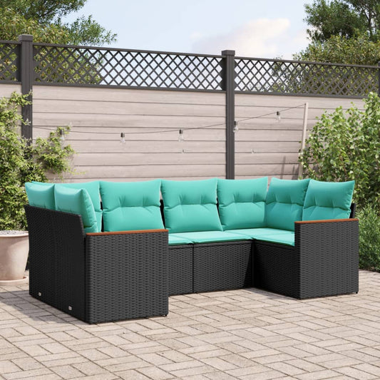 6-delige tuinbankset met kussens van zwart polyrotan is nu te koop bij PeponiXL, paradijselijk wonen!