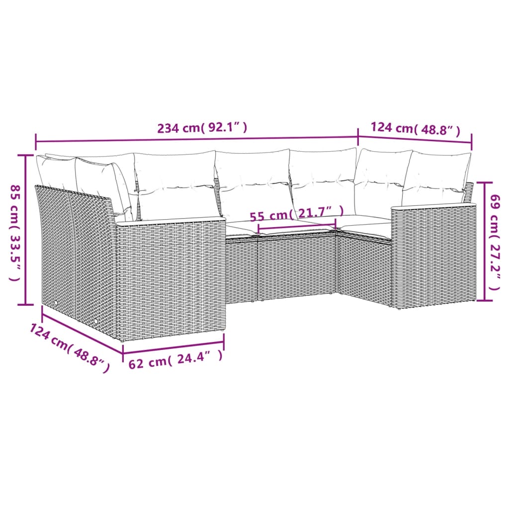 6-delige Loungeset met kussens poly rattan gemengd beige is nu te koop bij PeponiXL, paradijselijk wonen!