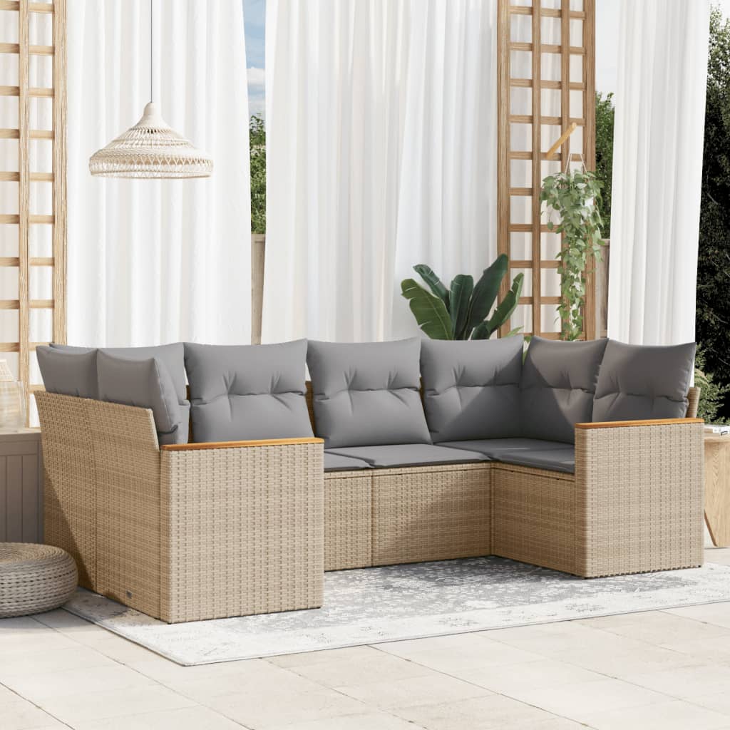 6-delige Loungeset met kussens poly rattan gemengd beige is nu te koop bij PeponiXL, paradijselijk wonen!