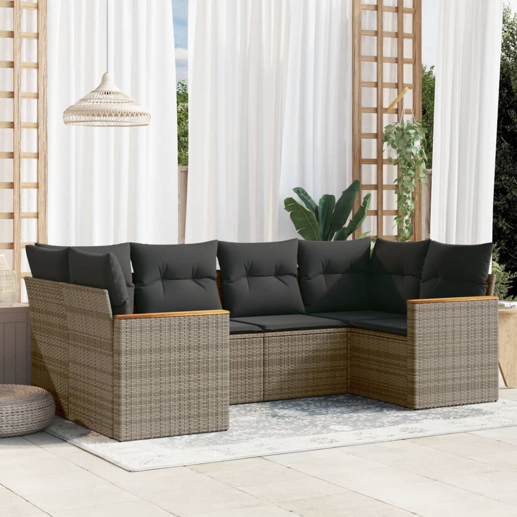 6-delige Loungeset met kussens poly rattan grijs is nu te koop bij PeponiXL, paradijselijk wonen!