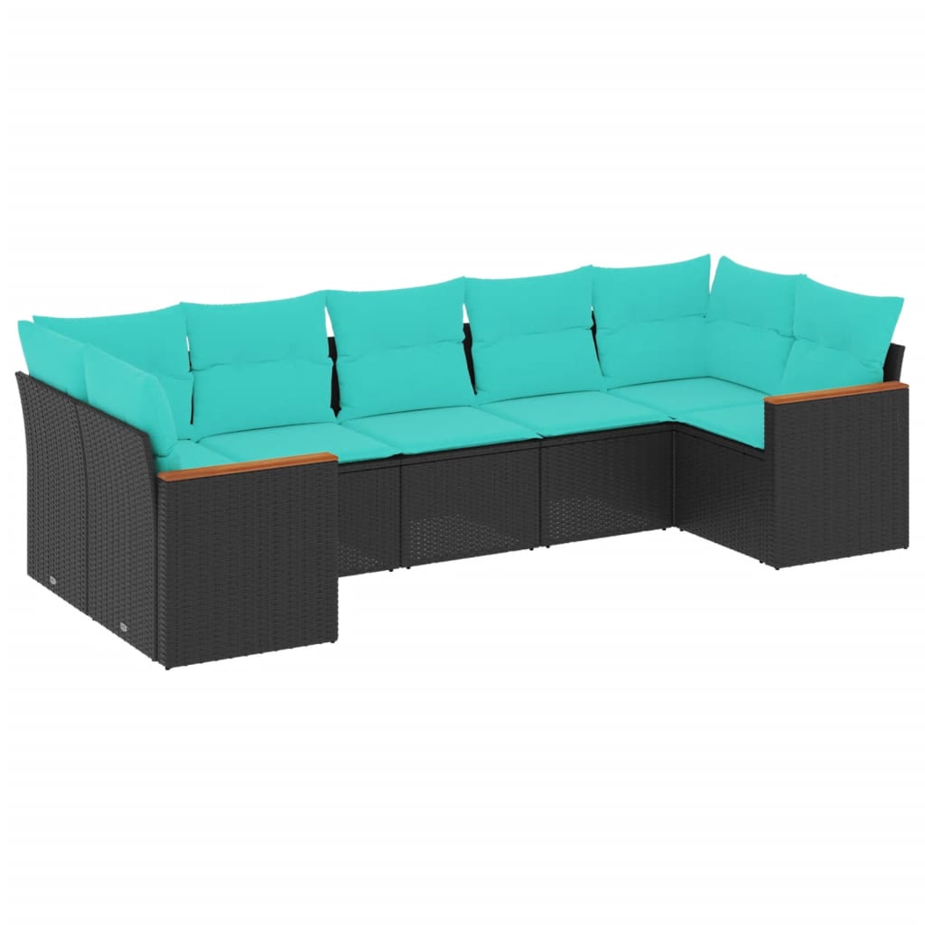 7-delige tuinbankset met kussens van zwart polyrotan is nu te koop bij PeponiXL, paradijselijk wonen!