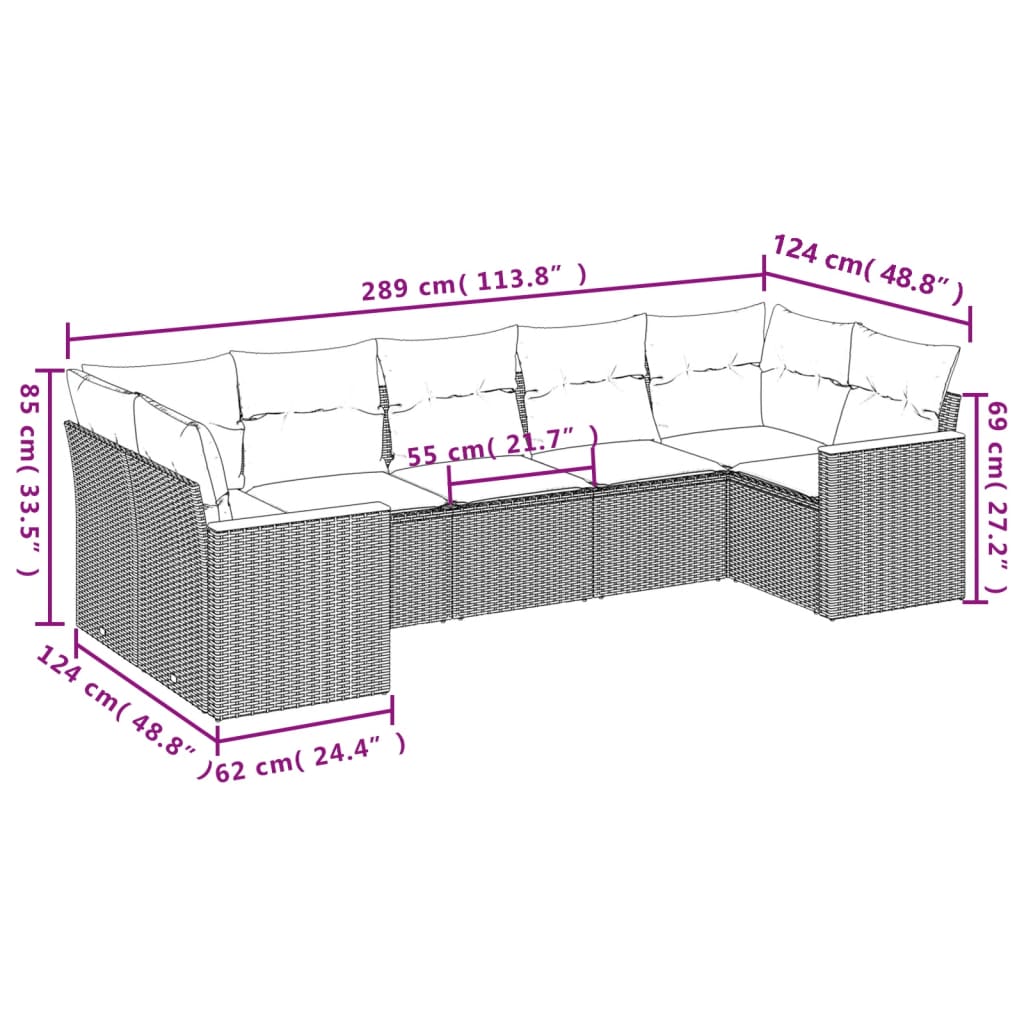 7-delige tuinbankset met kussens van zwart polyrotan is nu te koop bij PeponiXL, paradijselijk wonen!
