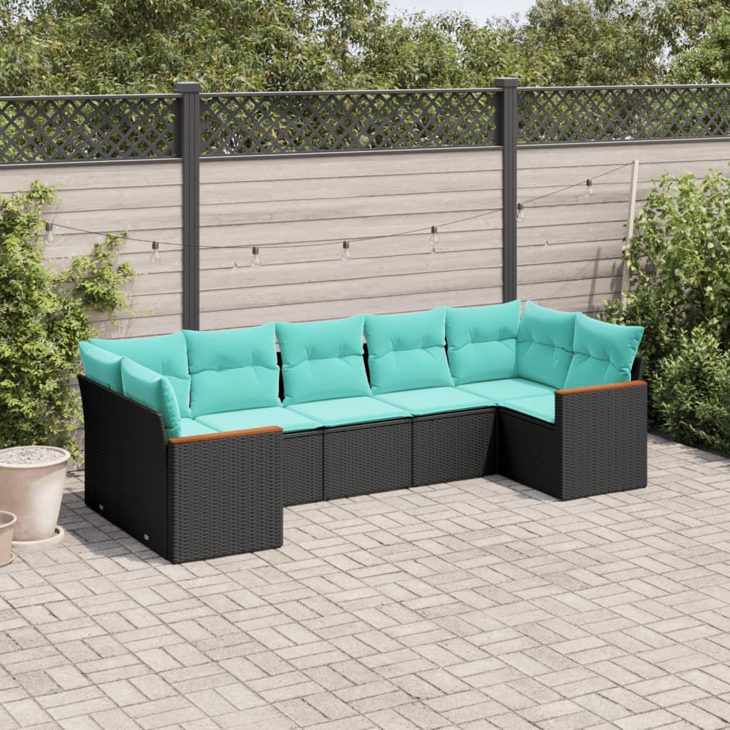 7-delige tuinbankset met kussens van zwart polyrotan is nu te koop bij PeponiXL, paradijselijk wonen!