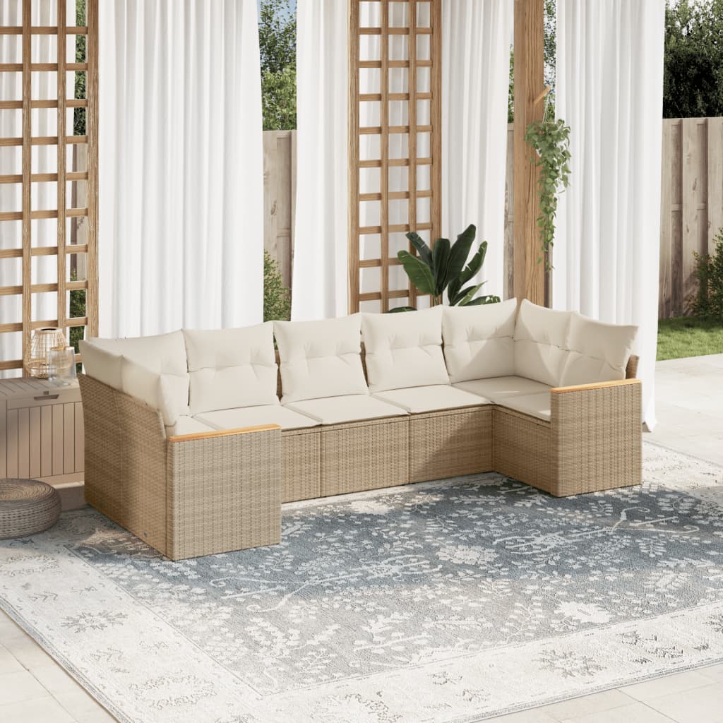 7-delige Loungeset met kussens poly rattan beige is nu te koop bij PeponiXL, paradijselijk wonen!