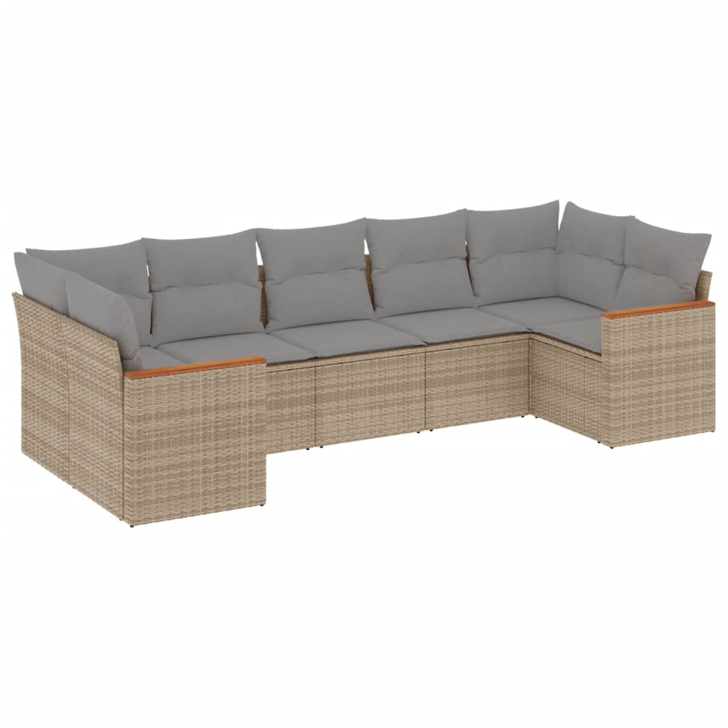 7-delige Loungeset met kussens poly rattan gemengd beige is nu te koop bij PeponiXL, paradijselijk wonen!