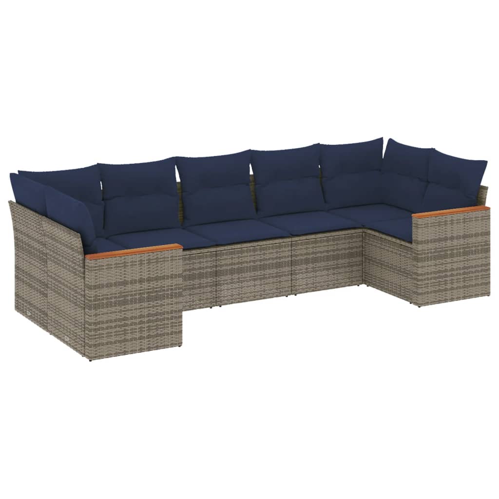 7-delige tuinbankset met kussens, grijs polyrotan is nu te koop bij PeponiXL, paradijselijk wonen!