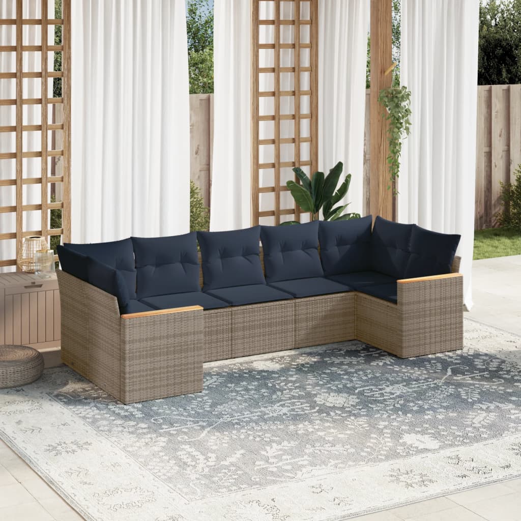 7-delige tuinbankset met kussens, grijs polyrotan is nu te koop bij PeponiXL, paradijselijk wonen!