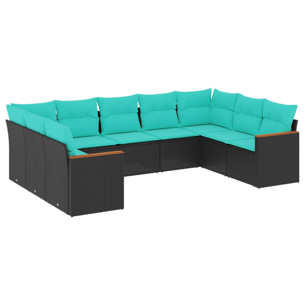 9-delige tuinbankset met kussens van zwart polyrotan is nu te koop bij PeponiXL, paradijselijk wonen!