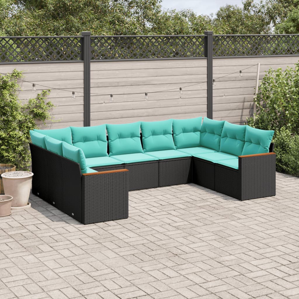 9-delige tuinbankset met kussens van zwart polyrotan is nu te koop bij PeponiXL, paradijselijk wonen!