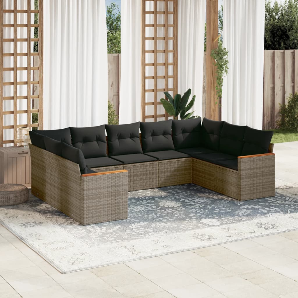 9-delige Loungeset met kussens poly rattan grijs is nu te koop bij PeponiXL, paradijselijk wonen!