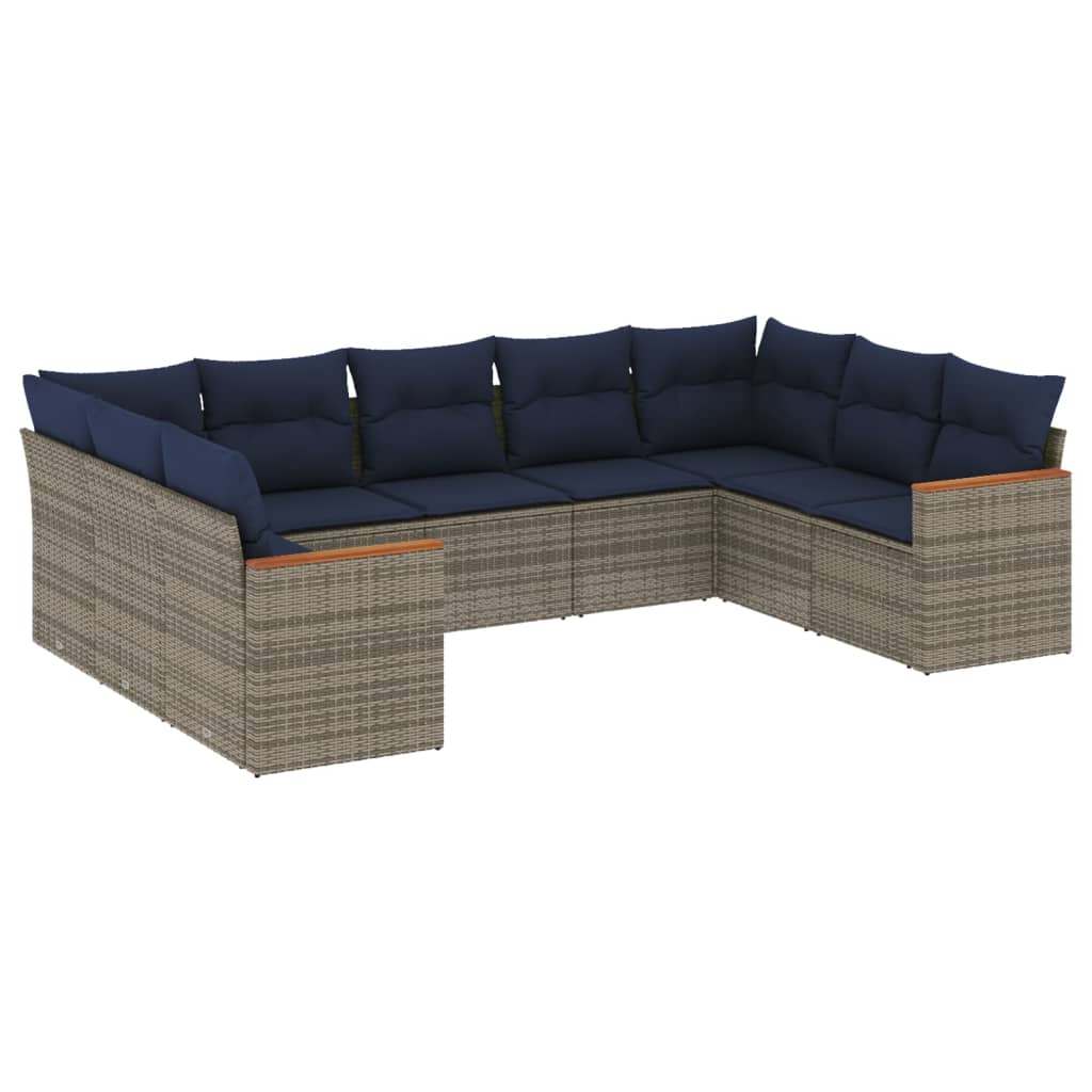 9-delige tuinbankset met kussens, grijs polyrotan is nu te koop bij PeponiXL, paradijselijk wonen!