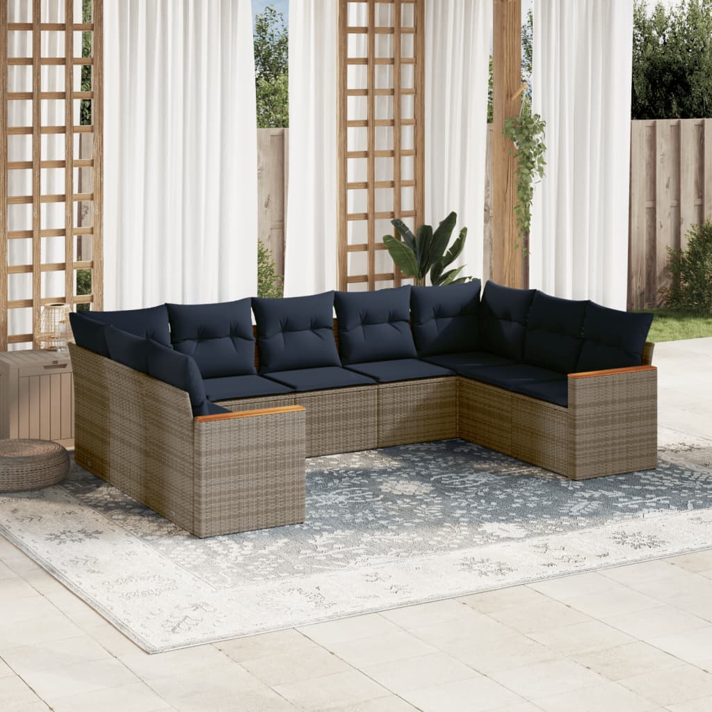 9-delige tuinbankset met kussens, grijs polyrotan is nu te koop bij PeponiXL, paradijselijk wonen!