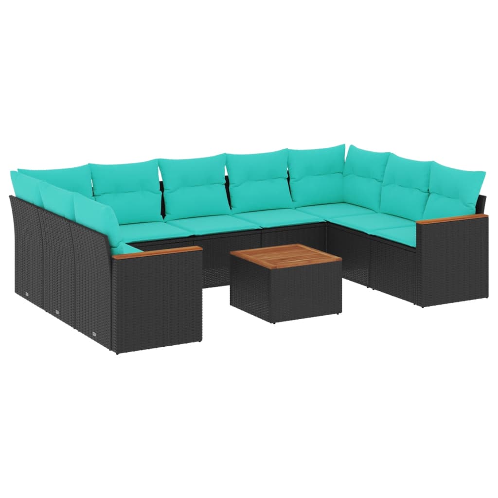 10-delige tuinbankset met kussens van zwart polyrotan is nu te koop bij PeponiXL, paradijselijk wonen!