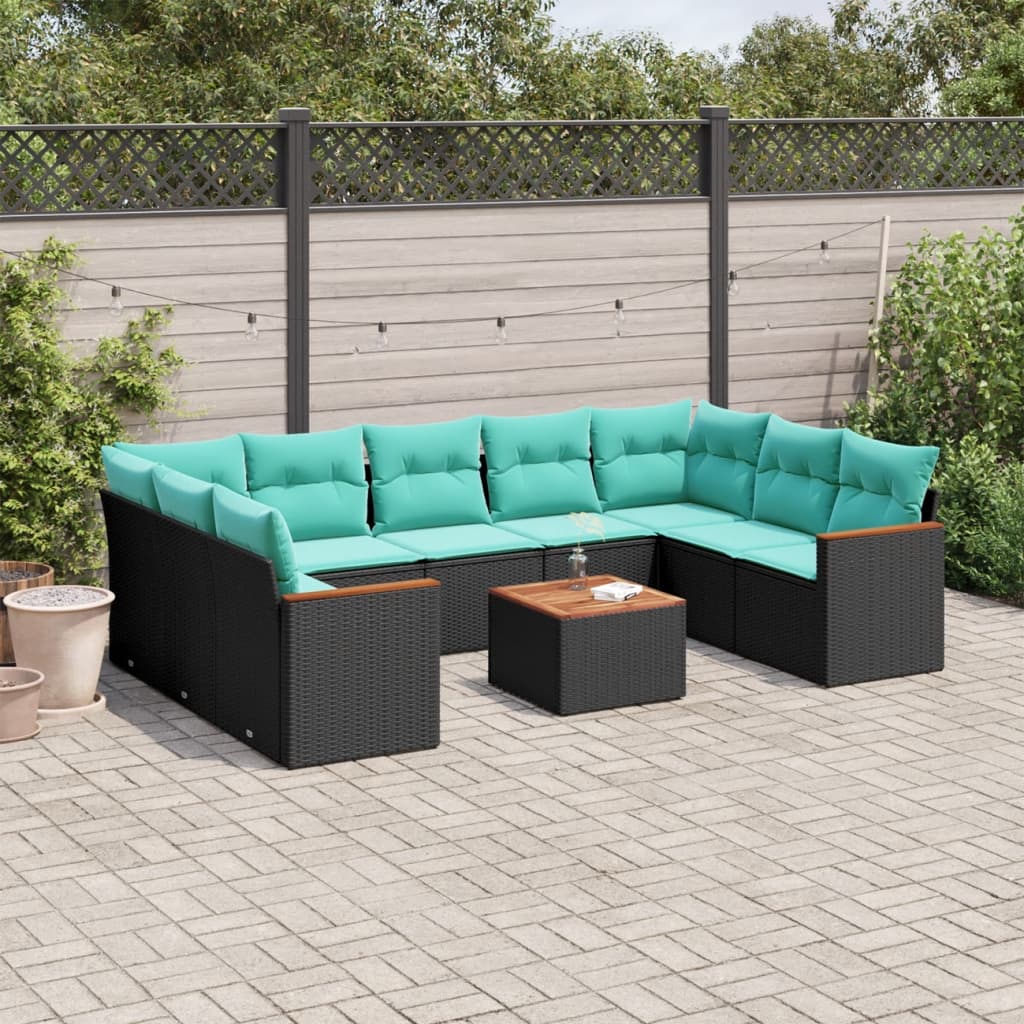 10-delige tuinbankset met kussens van zwart polyrotan is nu te koop bij PeponiXL, paradijselijk wonen!