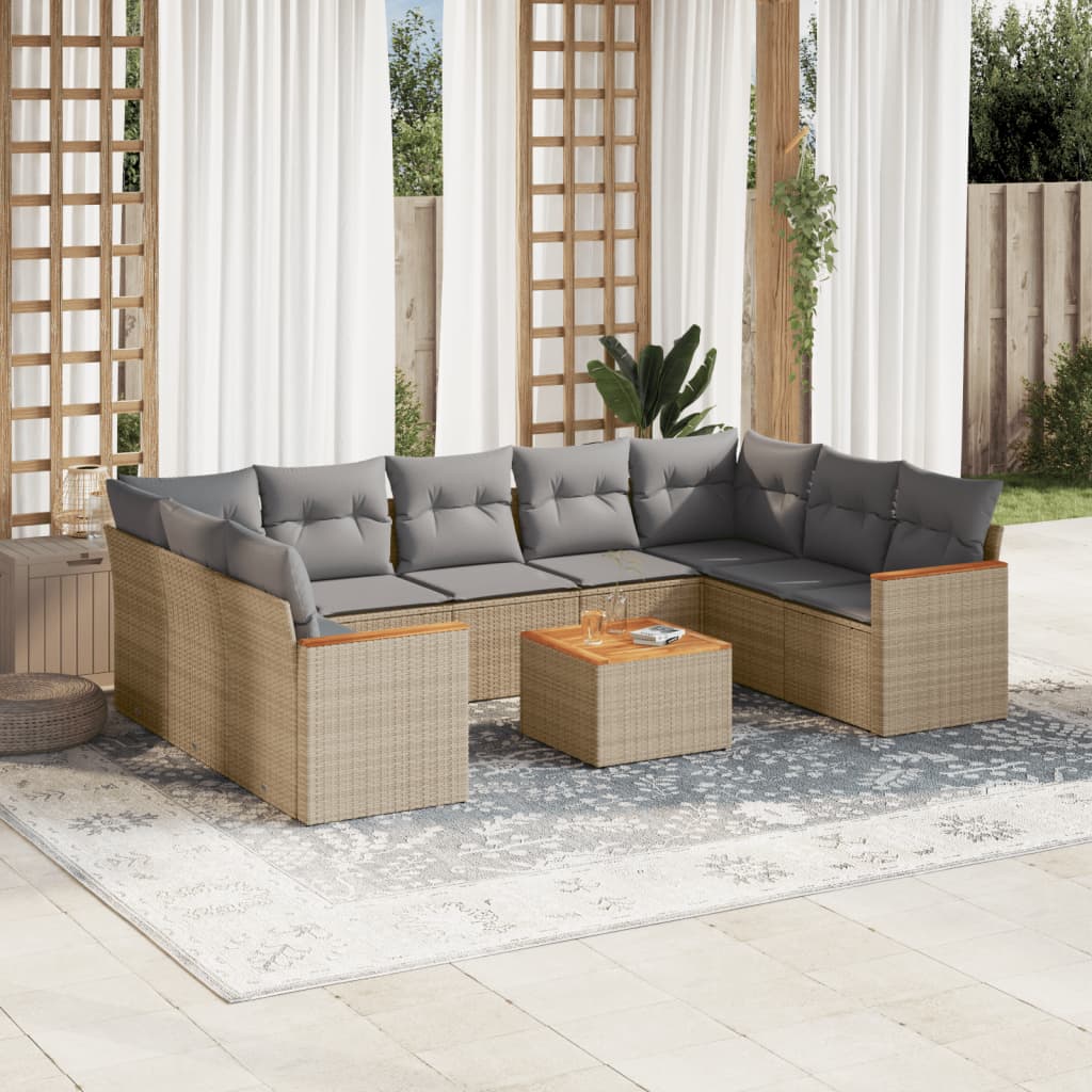 10-delige Loungeset met kussens poly rattan gemengd beige is nu te koop bij PeponiXL, paradijselijk wonen!