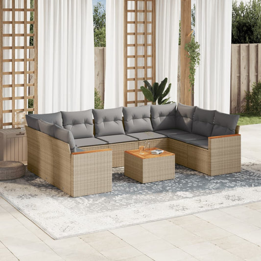 10-delige Loungeset met kussens poly rattan gemengd beige is nu te koop bij PeponiXL, paradijselijk wonen!