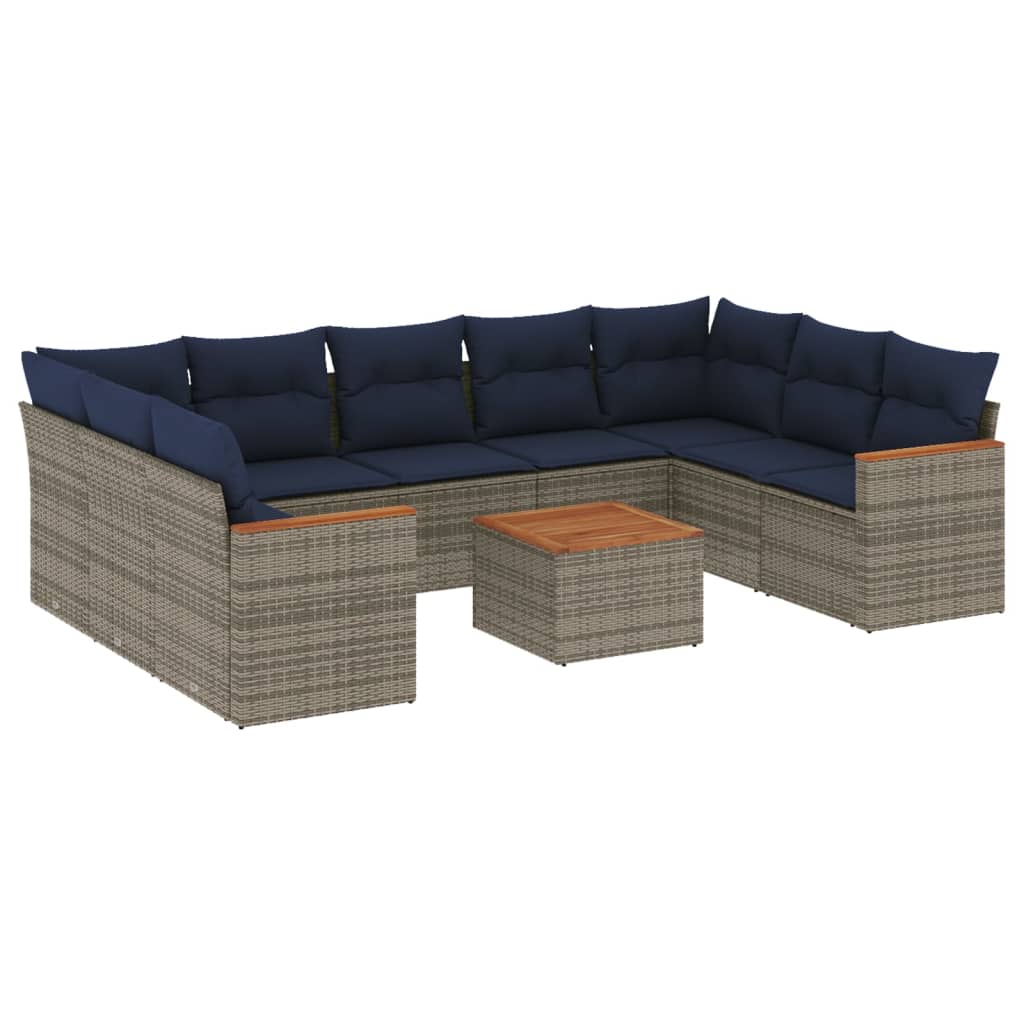 10-delige tuinbankset met kussens, grijs polyrotan is nu te koop bij PeponiXL, paradijselijk wonen!
