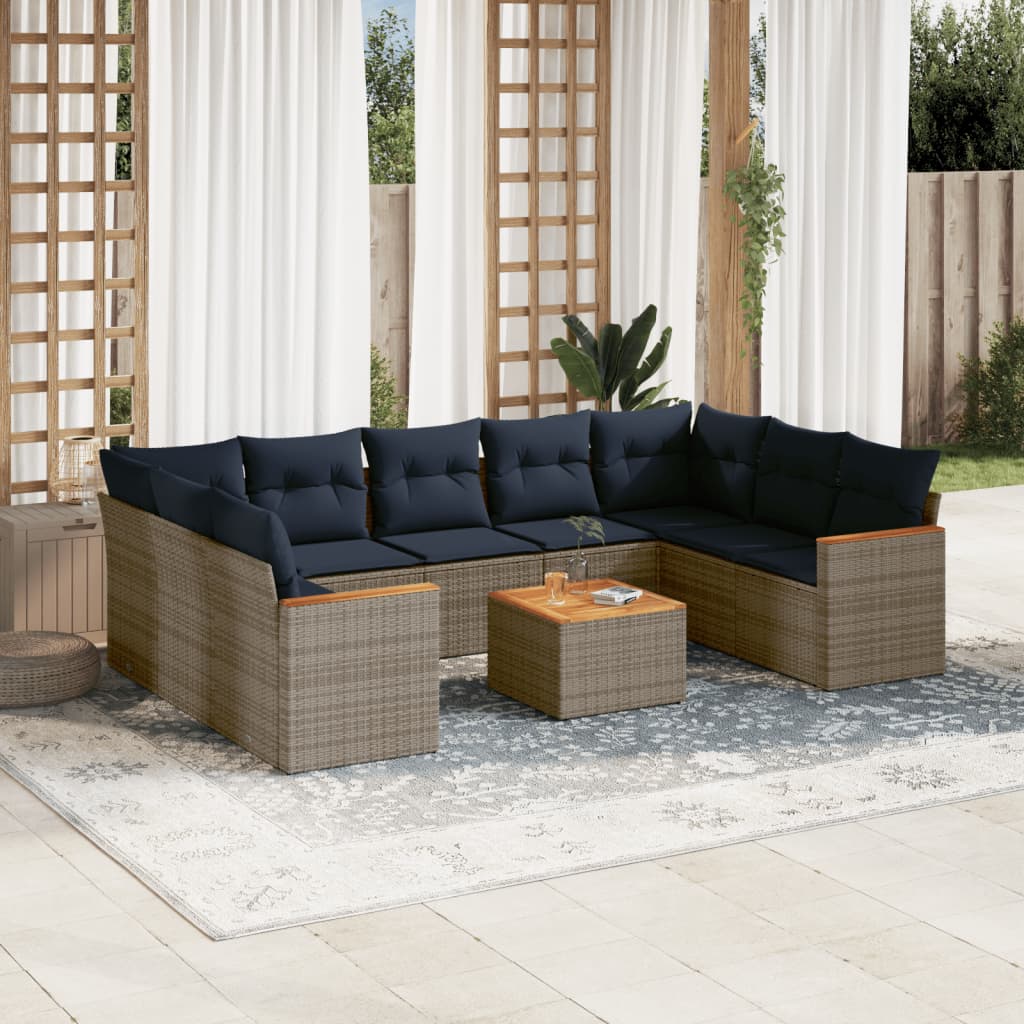 10-delige tuinbankset met kussens, grijs polyrotan is nu te koop bij PeponiXL, paradijselijk wonen!