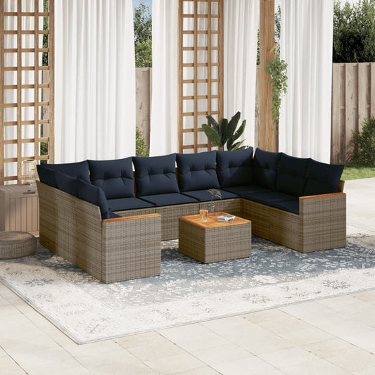 10-delige tuinbankset met kussens, grijs polyrotan is nu te koop bij PeponiXL, paradijselijk wonen!