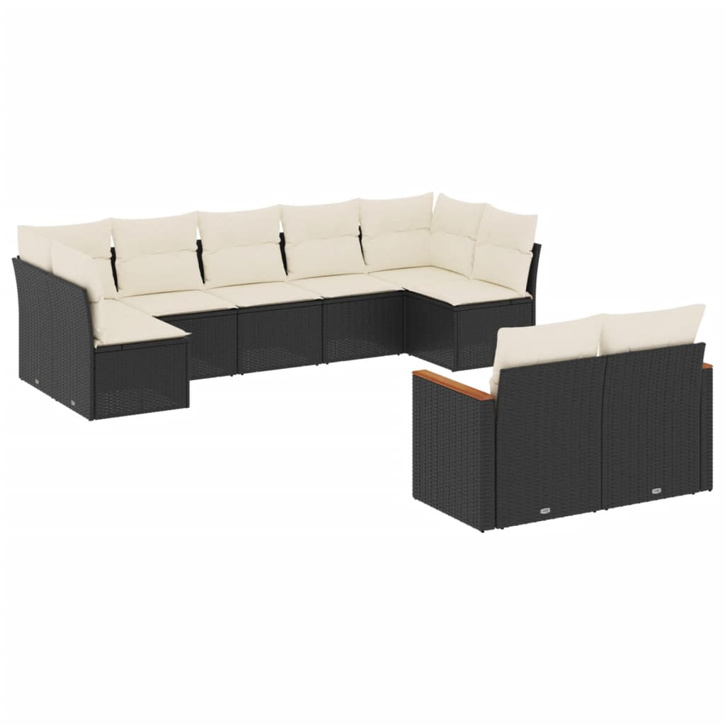 9-delige Loungeset met kussens poly rattan zwart is nu te koop bij PeponiXL, paradijselijk wonen!
